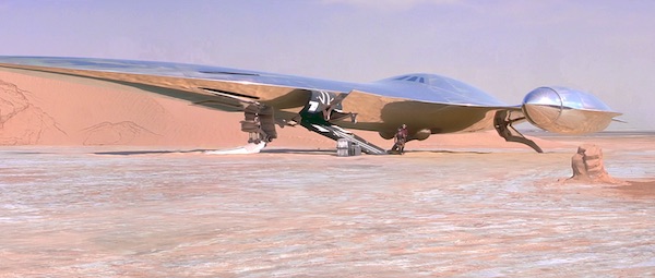 A silver starship from the Star Wars prequels